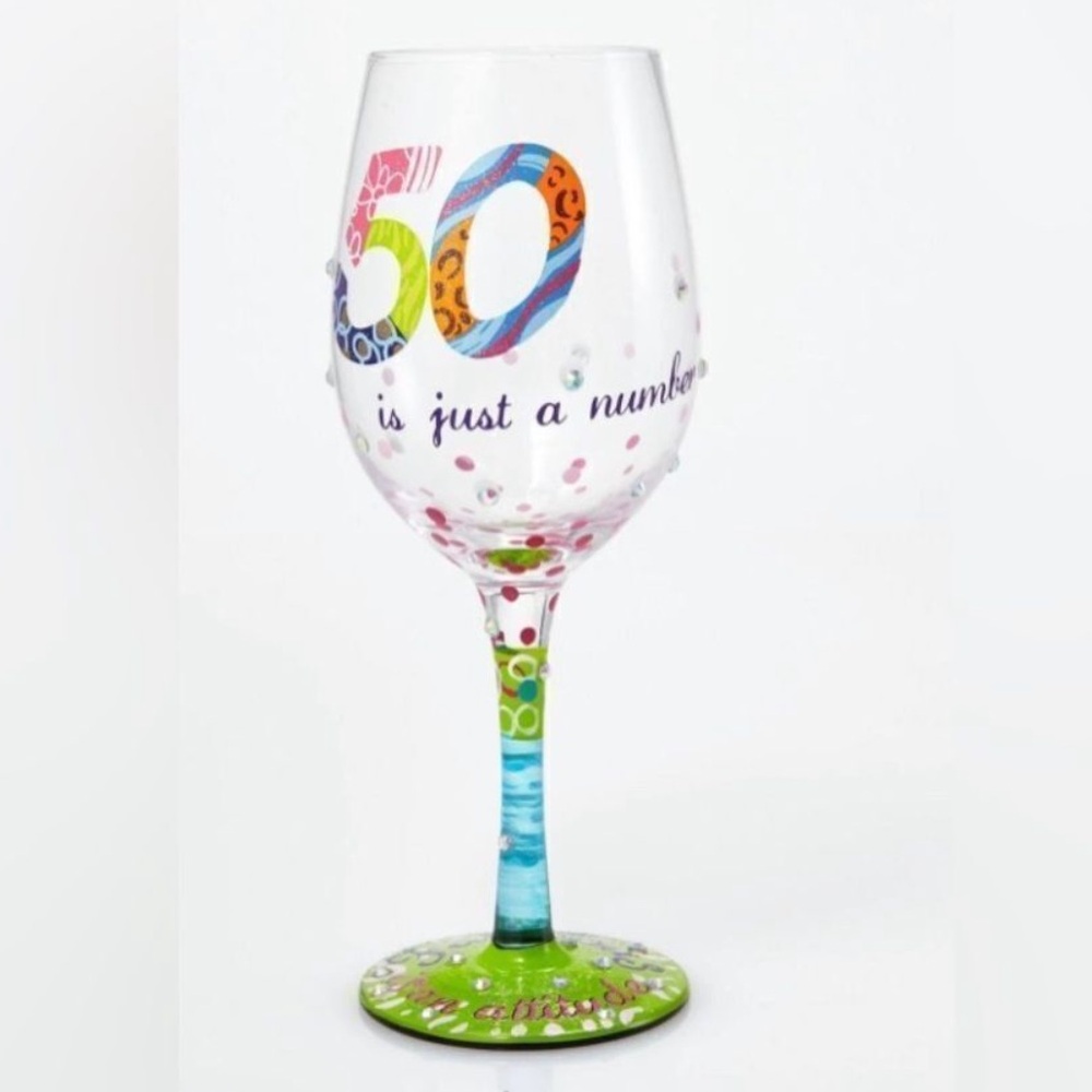 “50” Lolita Love My Wine Glass “50 is Just a Number” Hand Painted Wine Glass